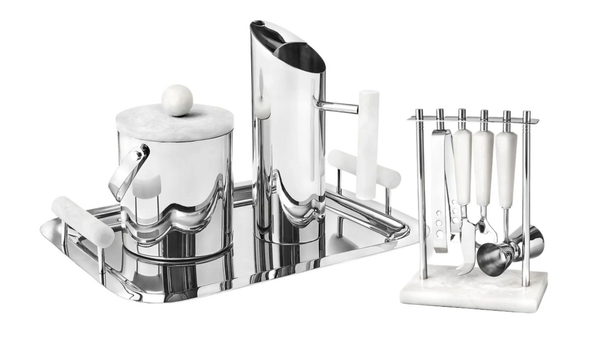 Azure Matte White Resin & Stainless Steel 5 Piece Bar Tool Set