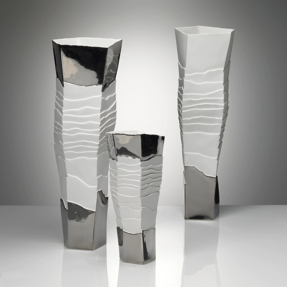 Erosum Tall Porcelain Platinum Vase