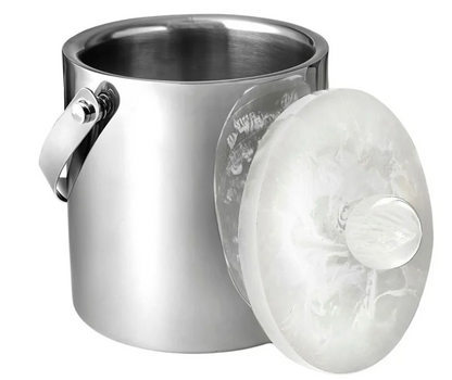 Azure Matte White Resin & Stainless Steel Ice Bucket