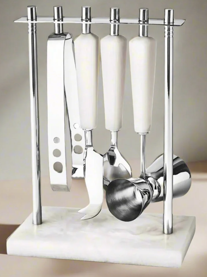 Azure Matte White Resin & Stainless Steel 5 Piece Bar Tool Set