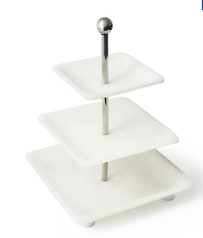 Azure Matte White Three Tiered Serving Stand