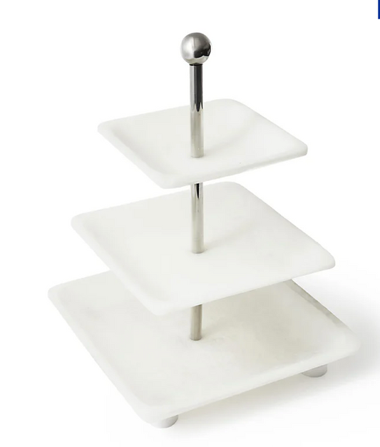 Azure Matte White Three Tiered Serving Stand
