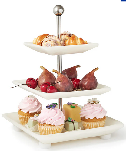 Azure Matte White Three Tiered Serving Stand