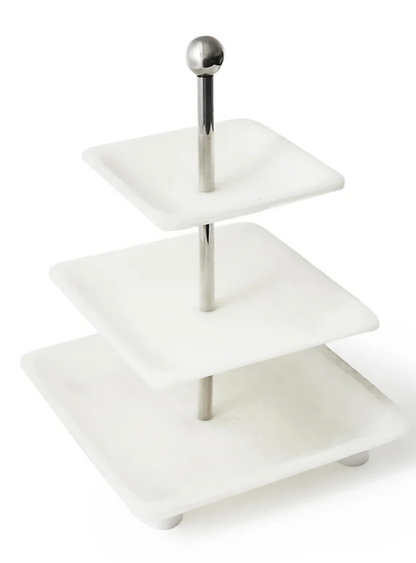 Azure Matte White Three Tiered Serving Stand