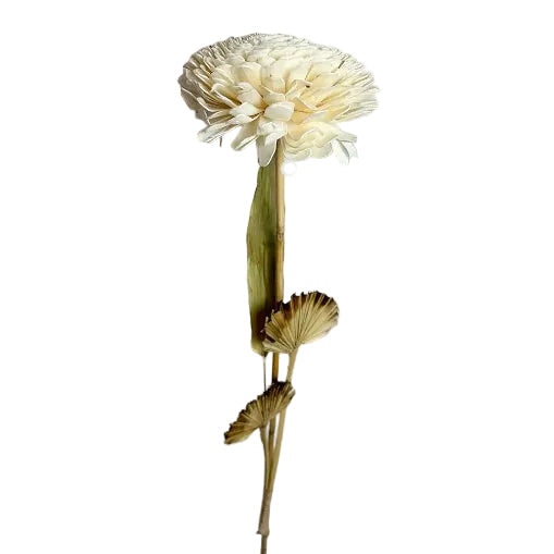 Faux White Dahlia Stem with Palm Leaves