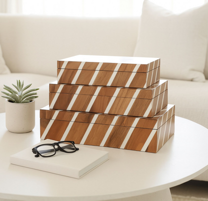 Brown Lined Wood Boxes
