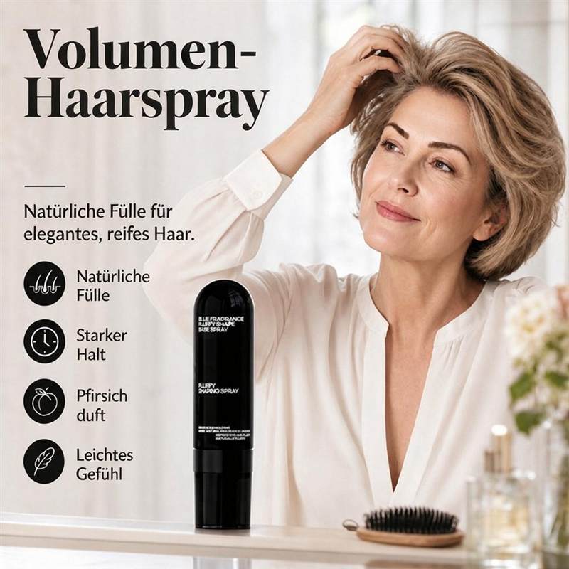 👩 Volumen- und Fixierspray mit Pfirsichduft – für leichtes, schwungvolles Haar und langanhaltenden Halt.