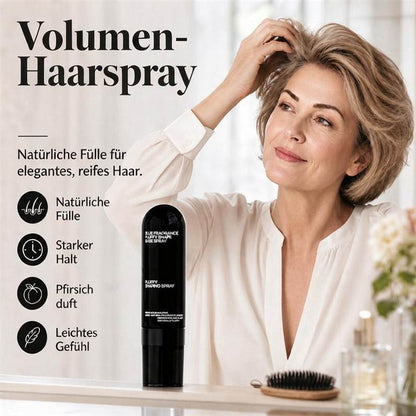 👩 Volumen- und Fixierspray mit Pfirsichduft – für leichtes, schwungvolles Haar und langanhaltenden Halt.