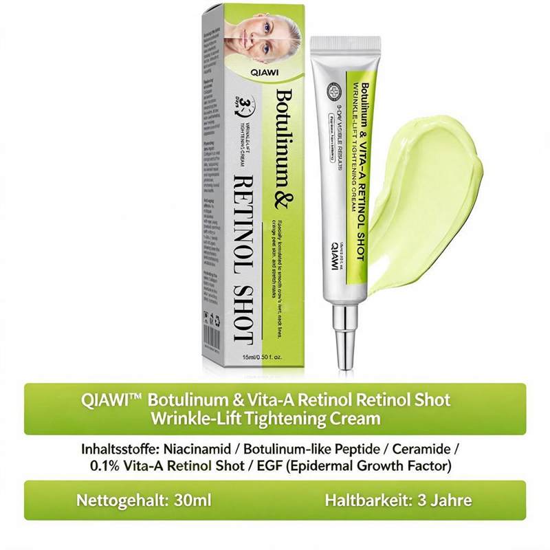 🔥Nur noch 3 Stunden: 70 % Rabatt🔥 QIAWI™ Botulinum & Vita-A Retinol Shot – Straffende Creme gegen Falten✨