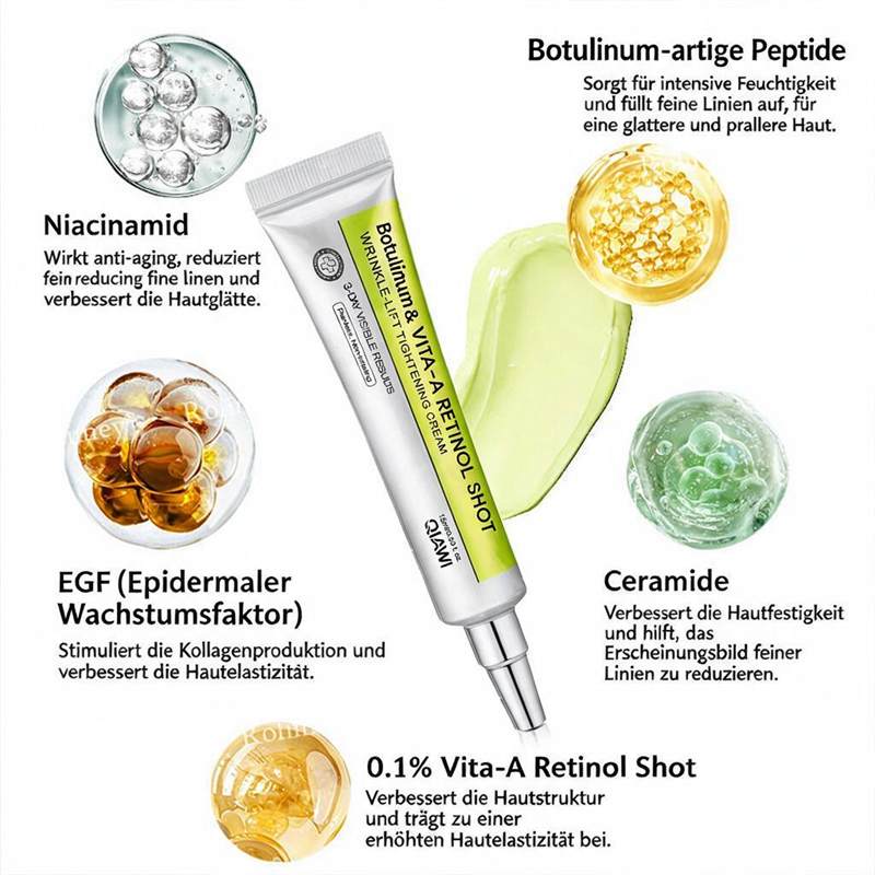 🔥Nur noch 3 Stunden: 70 % Rabatt🔥 QIAWI™ Botulinum & Vita-A Retinol Shot – Straffende Creme gegen Falten✨