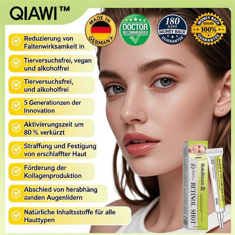 🔥Nur noch 3 Stunden: 70 % Rabatt🔥 QIAWI™ Botulinum & Vita-A Retinol Shot – Straffende Creme gegen Falten✨